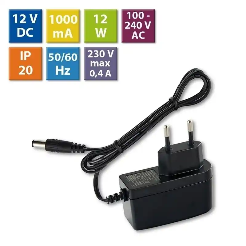 Napájecí adaptér 12W, DC12V/1A, IP20, černý plast, s vidlicí *732.062.11.0 Objednat Nyní