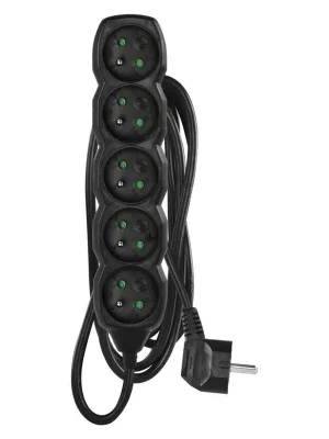 Prodlužovací kabel – 5 zásuvek, 3m, černý *PC0513 Omezená Nabídka
