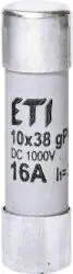 ETI CH10x38 gPV 16A/1000V *002625081 Válcová pojistková vložka, velikost CH10, charakteristika gPV, rozměry 10x38mm, In = 16A, Ic Časově Omezené
