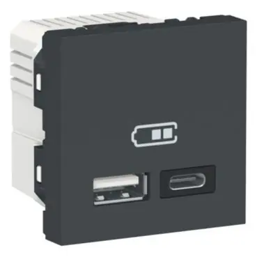 Unica - Dvojitý nabíjecí USB konektor A+C 2.4A, 2M, Antracit *NU301854 Levný