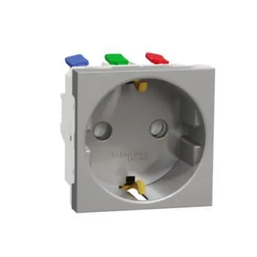 Unica - Zásuvka SCHUKO 2P+E 250V/16A, clonky, bezšroubová, Aluminium *NU305730 Dokud Zásoby Vydrží