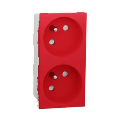 Ověřený Unica - Zásuvka dvojitá 45 250V/16A 2x2P+E, clonky, bezšroubová, Červená *NU306903
