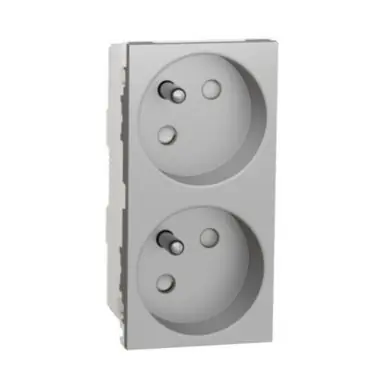 Nakupujte Hned Unica - Zásuvka dvojitá 45 250V/16A 2x2P+E, clonky, bezšroubová, Aluminium *NU306930