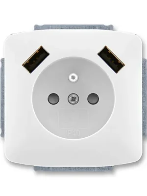 Tango Zásuvka 1násobná s kolíkem, s clonkami, s nabíjením 2x USB *5569A-A22357 B bílá ABB Jen Po Omezenou Doba