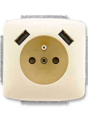 Tango Zásuvka 1násobná s kolíkem, s clonkami, s nabíjením 2x USB *5569A-A22357 C slonová kost ABB Sleva