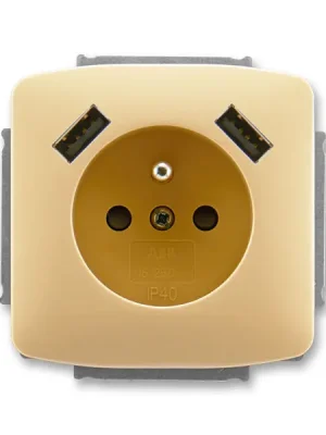 Bezpečná Platba Tango Zásuvka 1násobná s kolíkem, s clonkami, s nabíjením 2x USB *5569A-A22357 D béžová ABB