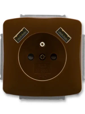 Nová Kolekce Tango Zásuvka 1násobná s kolíkem, s clonkami, s nabíjením 2x USB *5569A-A22357 H hnědá ABB