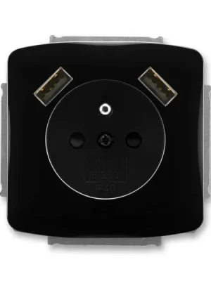 Tango Zásuvka 1násobná s kolíkem, s clonkami, s nabíjením 2x USB *5569A-A22357 N černá ABB Jen Po Omezenou Doba