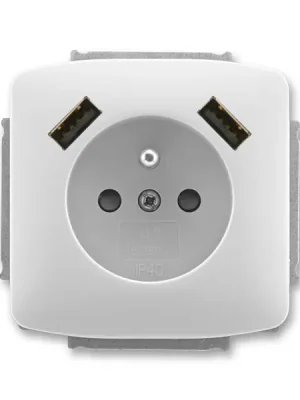 Nová Kolekce Tango Zásuvka 1násobná s kolíkem, s clonkami, s nabíjením 2x USB *5569A-A22357 S šedá ABB