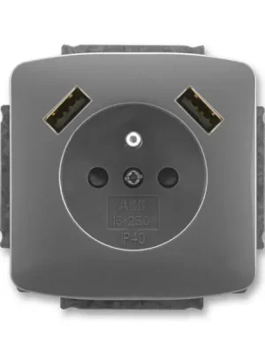 Tango Zásuvka 1násobná s kolíkem, s clonkami, s nabíjením 2x USB *5569A-A22357 S2 kouřová šedá ABB Nízká Cena