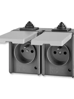 Bezpečná Platba Zásuvka 2násobná, průběžná, s ochranou před přepětím, IP44 *5598-2069 S šedá ABB