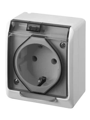 Nakupujte Hned GALATEA *5324-01 IP44 Zásuvka 2P+PE SCHUKO (bílá / kolébka průhledná).