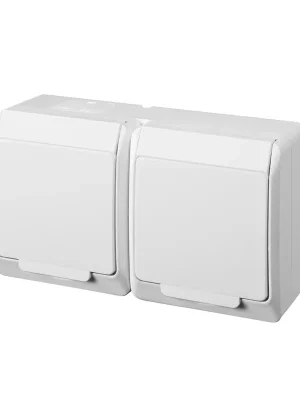 GALATEA *5325-02 IP44 Zásuvka 2x 2P+PE SCHUKO, 2-nás. vodorovná (bílá). Akční Nabídka