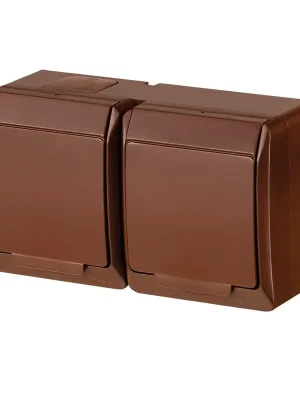 GALATEA *5325-06 IP44 Zásuvka 2x 2P+PE SCHUKO, 2-nás. vodorovná (hnědá). Cenově Výhodný