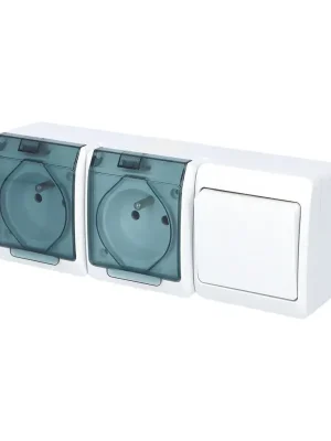 GALATEA *5327-21 IP44 Přepínač střídavý č.6 + zásuvka 2x 2P+PE (bílá / průhledné víčko). Originální
