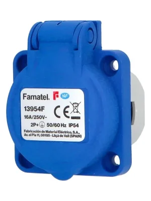 Zásuvka vestavná 13954F IP54/230V/16A s ochranným kolíkem, modrá Famatel Akce