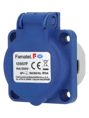 Zásuvka vestavná 13957F IP54/230V/16A s ochranným kolíkem, modrá (smyčkovací) Famatel Akční Cena