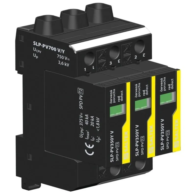 Cenově Výhodný SALTEK SVODIČ SLP-PV700 V/Y, TYP2, 3X20KA, 750VDC, 3PÓL, PRO FV SYSTÉMY