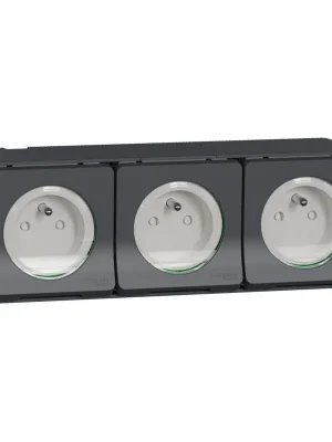 Cenový Hit Zásuvka 2P+E trojnásobná s clonkami Schneider Electric Mureva MUR36037, 16A, bezšroubová, IP55, komplet, antracit