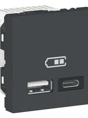 Nabíjecí dvojitý konektor Schneider Unica USB A+C 2.4A 2M antracit NU301854 Finální Výprodej