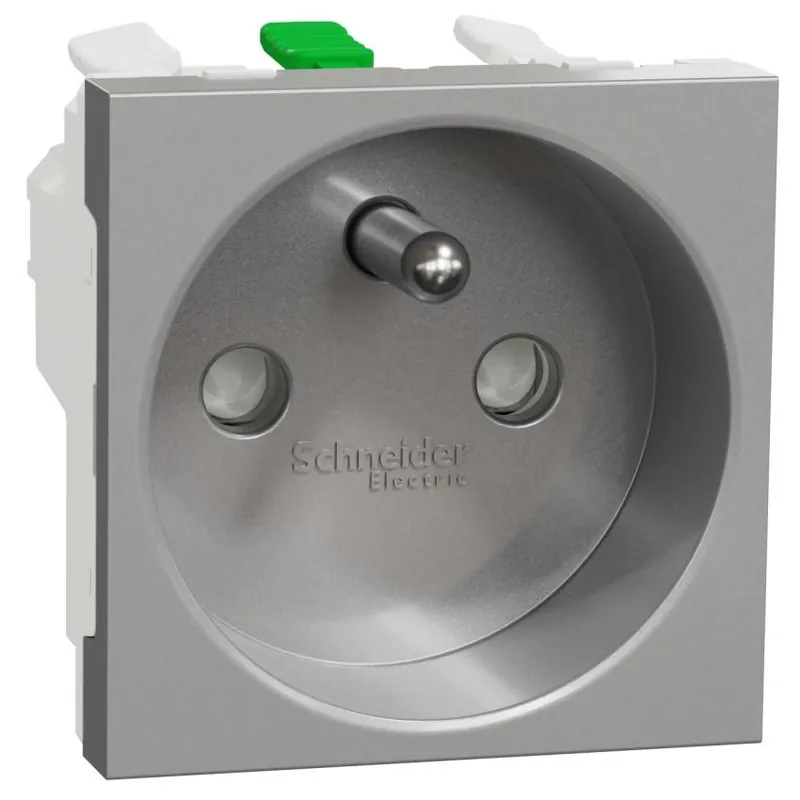 Cenová Bomba Zásuvka bezšroubová s clonkami Schneider Unica 250V/16A 2P+E aluminium NU305930E