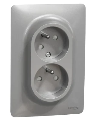 Výhodná Nabídka Dvojzásuvka pootočená Schneider Unica 16A 230V aluminium NU206530