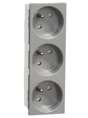 Zásuvka bezšroubová s clonkami trojitá 45st Schneider Unica 250V/16A 3x2P+E aluminium NU307930 Sleva