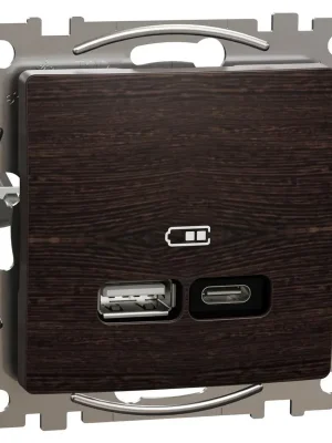 SCHNEIDER SEDNA ELEMENTS NABÍJEČKA DVOJITÁ USB USB A+C 2,4A 21W WENGE SDD181405U Aktuální