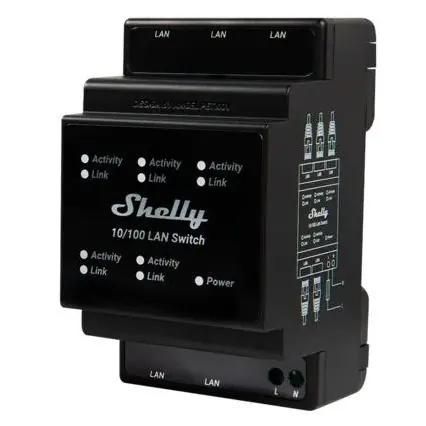SHELLY LAN Switch Ethernetový přepínač na DIN lištu, 5xRJ45, 110-230V Super Cena