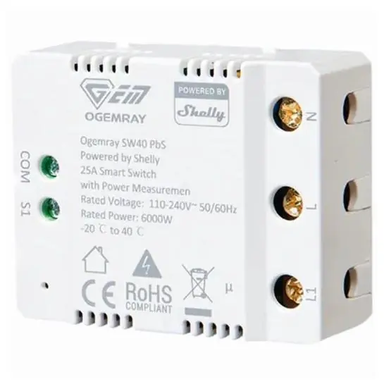 SHELLY RELÉ S MĚŘENÍM SPOTŘEBY WIFI BLUETOOTH SHELLY OGEMRAY SMART RELEY 25A Ověřený