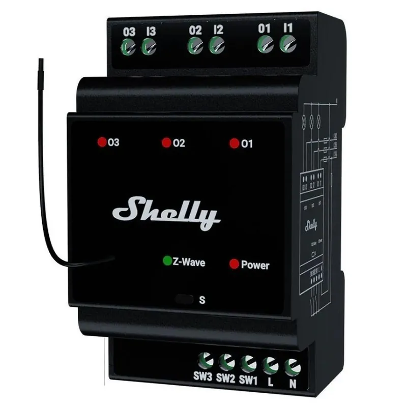 Bezpečná Platba SHELLY MODUL SPÍNACÍ NA DIN LIŠTU PRO 3 LR 3KANÁLOVÝ, Z-WAVE LONG RANGE 3800238071998