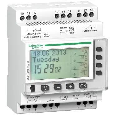 Speciální Cena SCHNEIDER Hodiny spínací CCT15940 roční 4kanálové 10A 230V IP20