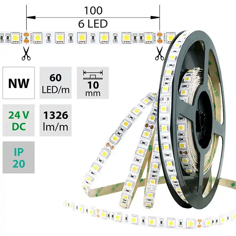 MCLED Pásek LED SMD5050 NW, 60LED/m, 14,4W/m, 1296lm/m, IP20, DC 24V, 10mm, 50m Top Prodej
