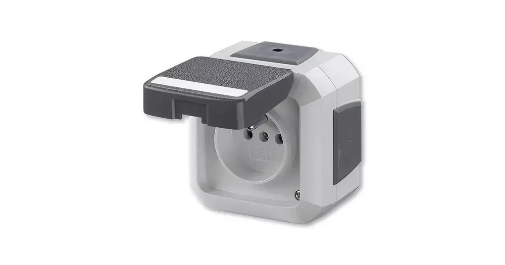 Akce ABB VARIANT+ venkovní zásuvka IP54 s víčkem, popisovým polem, průběžná, 5519N-C02542 S šedá, bezšroubové svorky