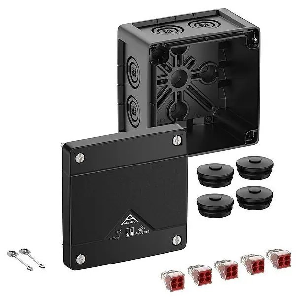 Výprodej SPELSBERG ABOX PRO 040-4MM2/SW NEW KRABICE NA OM. SE SVORKOVNICÍ 5X4X4MM2 IP66/IP67/IP69 ČERNÁ 102X102X70MM 40402001