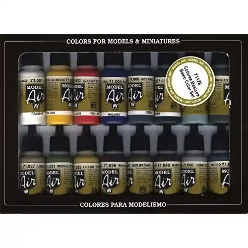 Dokud Zásoby Vydrží Vallejo Basic Colors - Acrylic 16 Airbrush Paint Set for Model and Hobby 71178